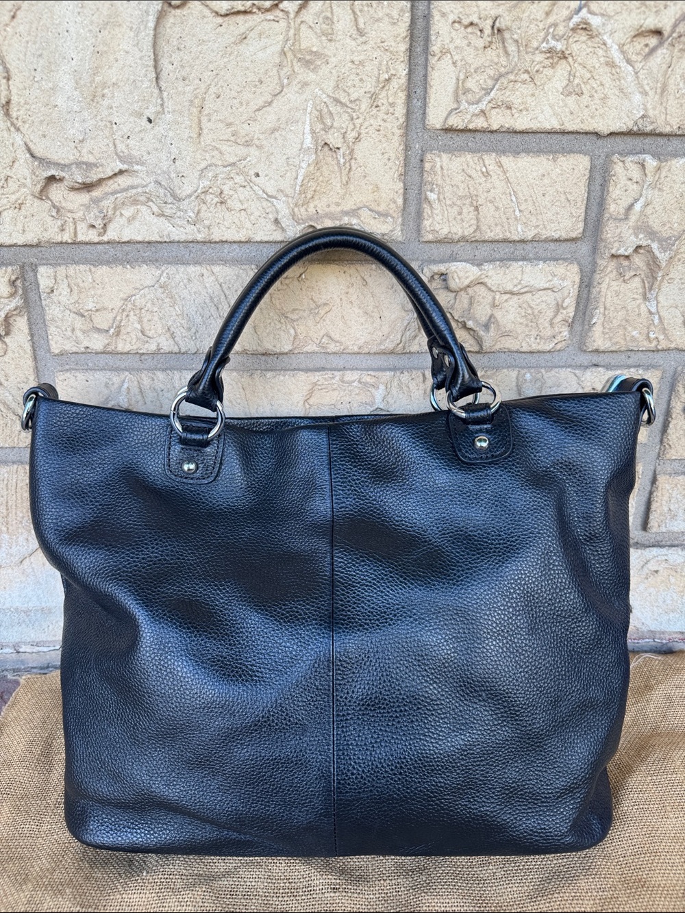 Kattee Classic Black Leather Tote Bag - Black - Picture 4 of 13